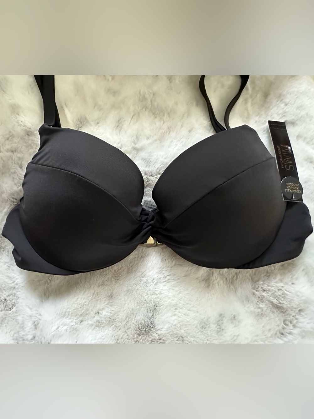 Black Bikini Top with front twist and removable push up padding